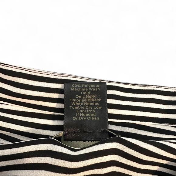 Ann Taylor Striped Button Down Collarless Shirt Size L Black White Stripes - Picture 6 of 9